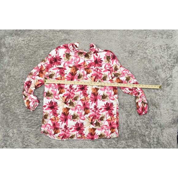 Chico's Size 3 Multicolor Polyester Button-Up Top Floral Long Sleeve - Picture 4 of 8